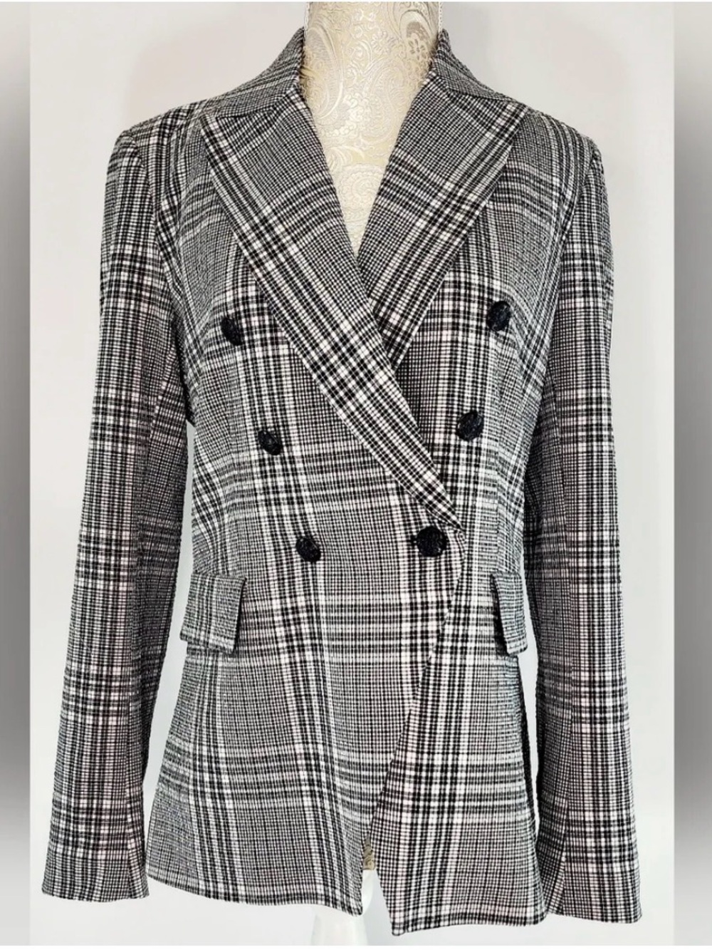 Oversized Maison d' Amalie Women's Black & White Plaid Double-Breasted Blazer